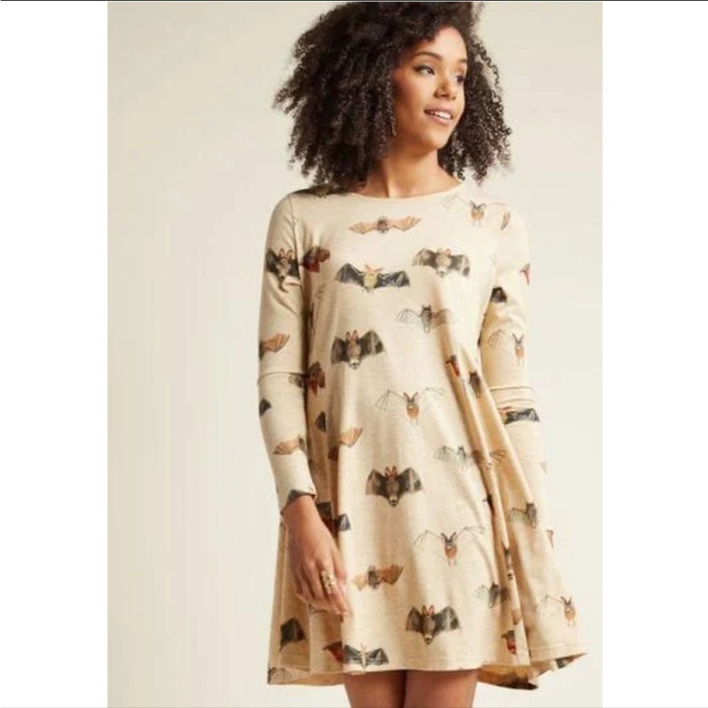 ModCloth PepaLoves Bat'll Do LongSleeve Shift Dress